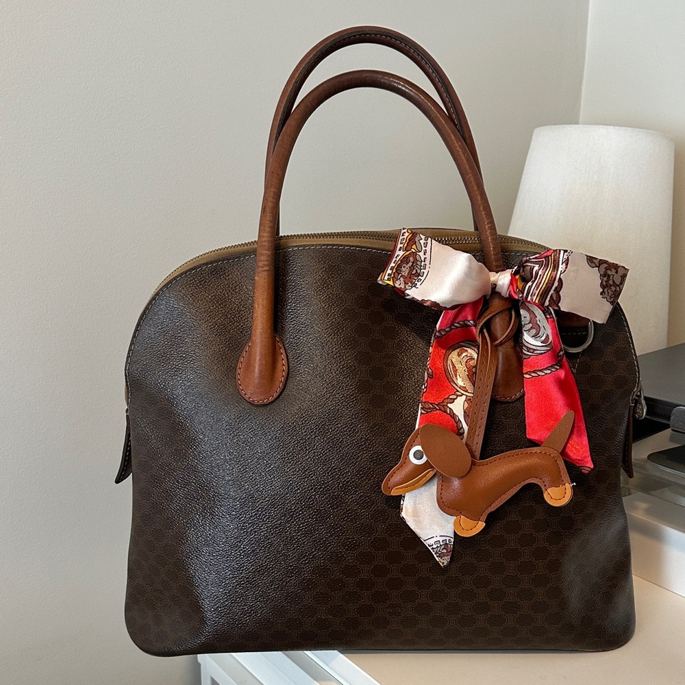 Celine Dark Brown Satchel with Colorful Scarf